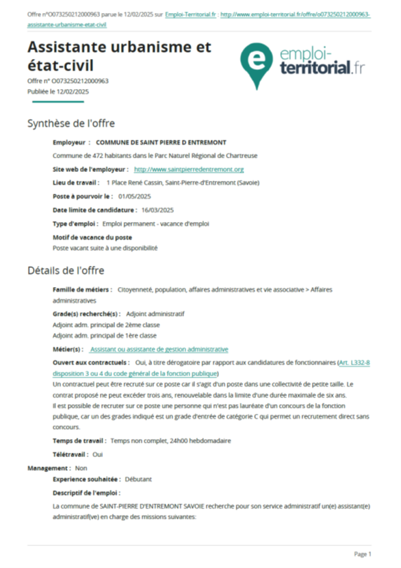 emploi st pierre entremont 2025