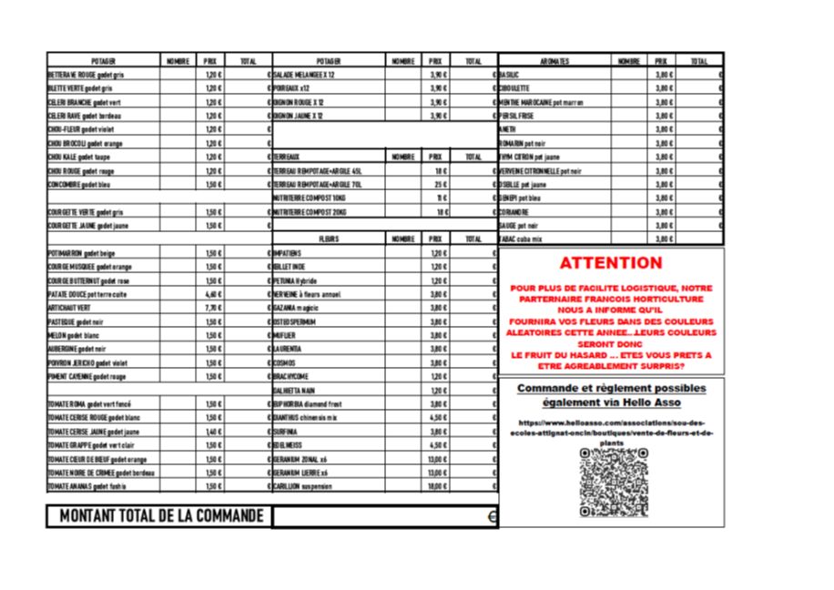 vente de fleurs et plantes mai 20261